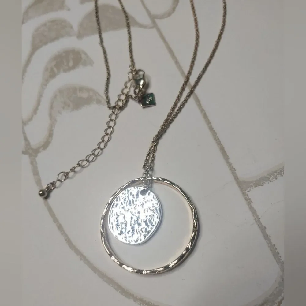 Vintage T&R Signed Hammered look Long Pendant Necklace
